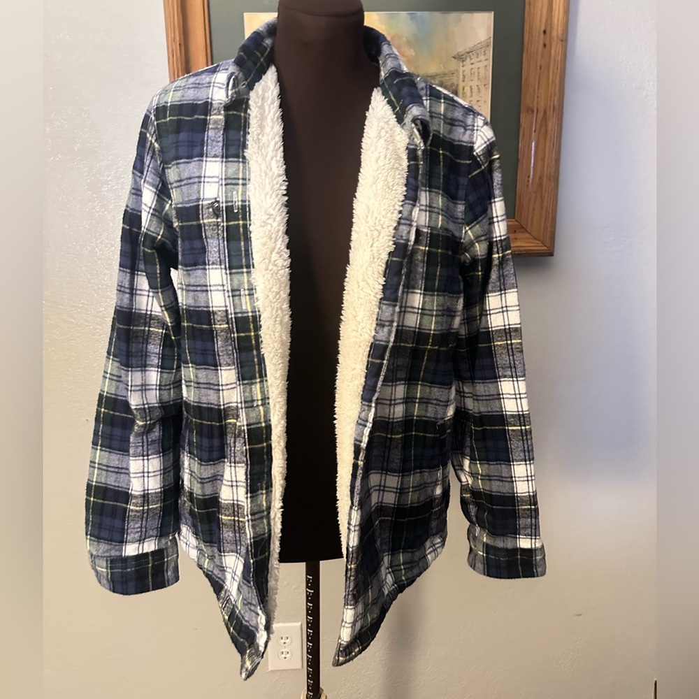 L.L.Bean Navy Plaid Sherpa Fleece Lined Jacket Shacket S